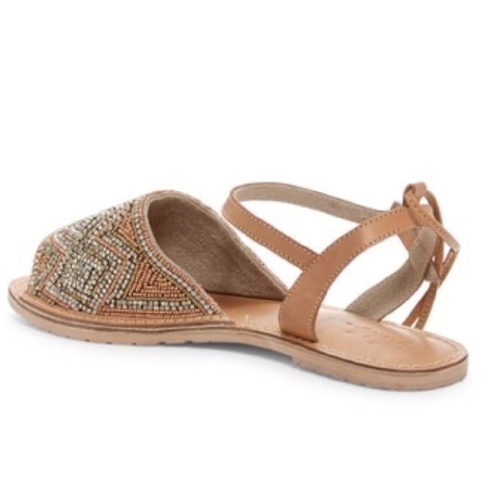 Rebels Tan Camel Leather Beaded Wrap Sandal - Picture 2 of 7